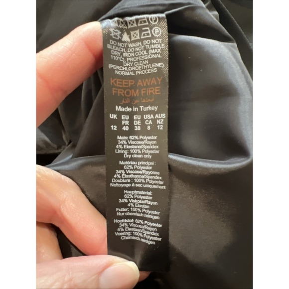 Karen Millen Women's Structured Black Crepe Belted Midi Dress Size US 8 Designer - Picture 7 of 8